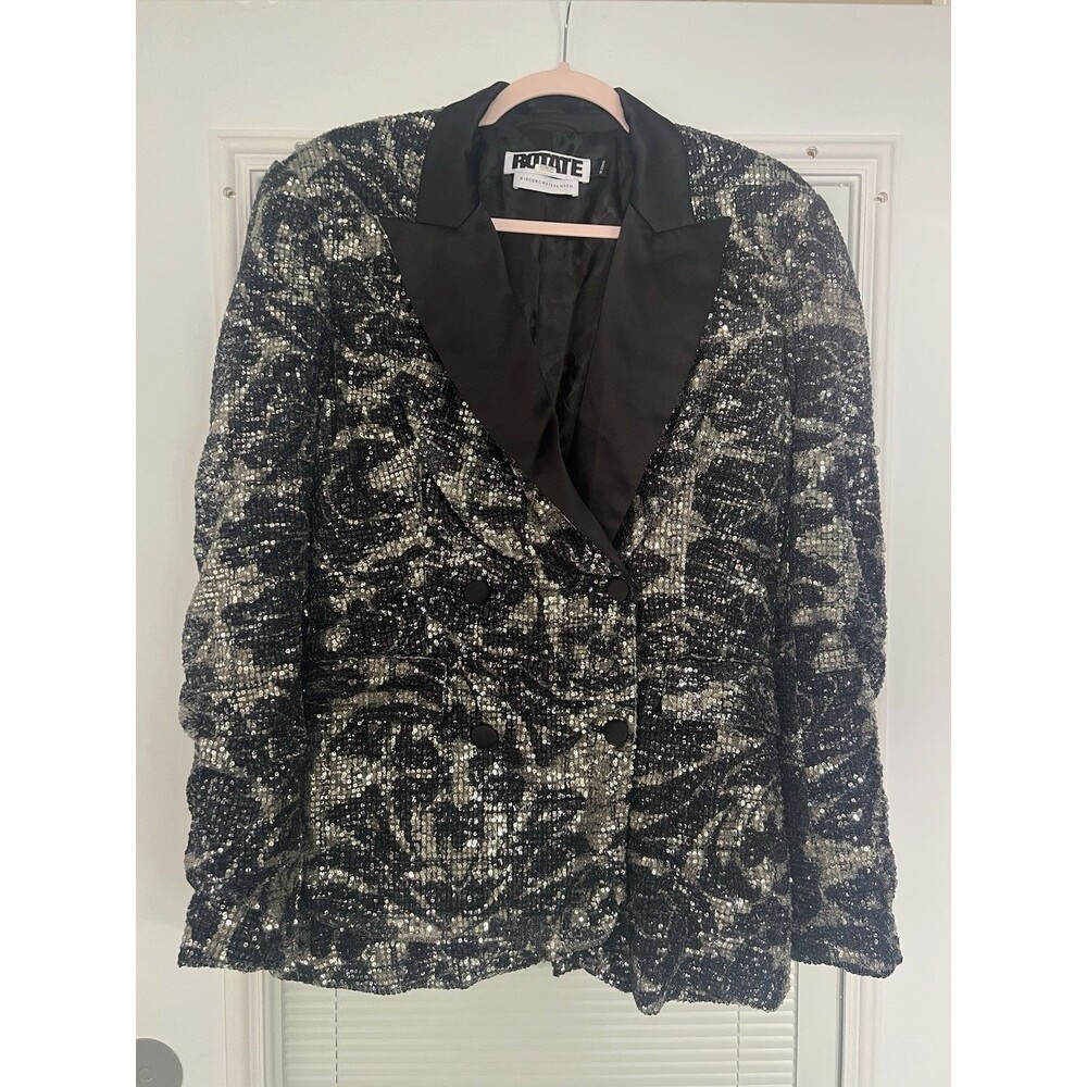 Rotate Birger Christensen Augustina Sequin Blazer Women’s Size‎ 6 Black/ Silver - Picture 5 of 11